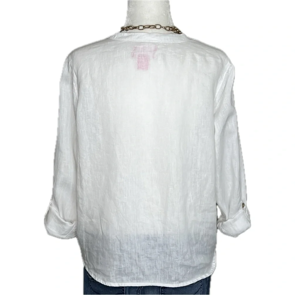 Isaac Mizrahi 100% Linen Blouse V Neck Button Up White Medium M - Picture 6 of 11